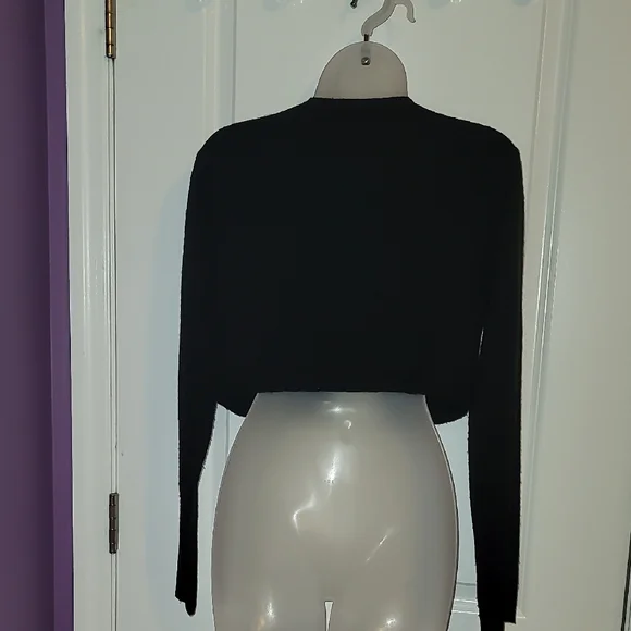 Bogari Black Women's Crop Style Tie Front Cardigan Sz: L - Picture 5 of 5